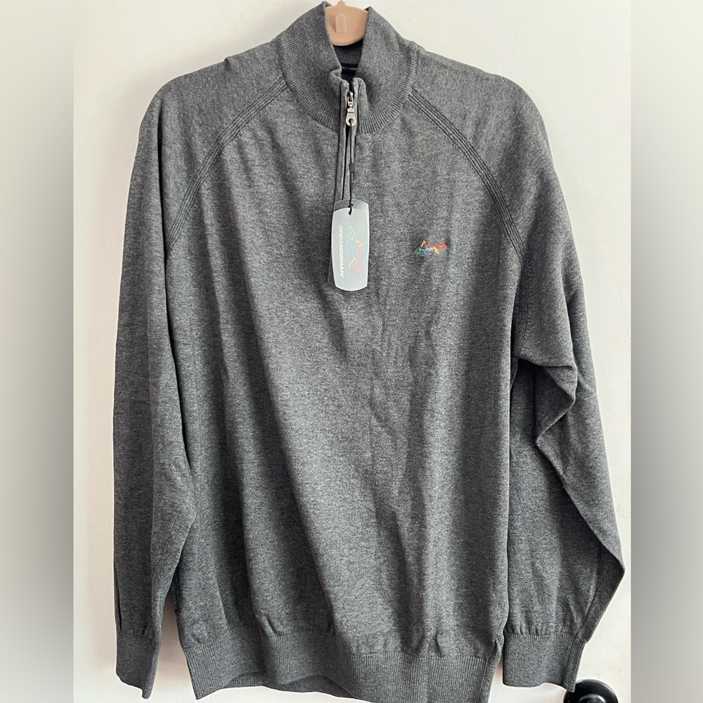 Greg Norman Collection Charcoal 1/4 Zip-Up Sweater Cotton Blend NEW